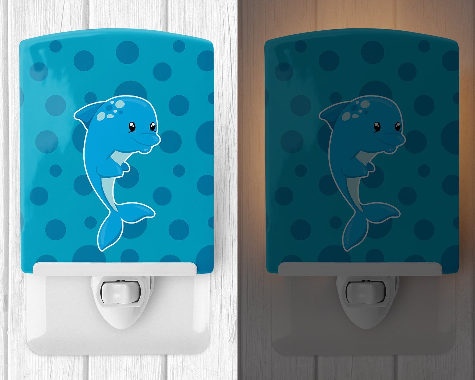 Nautical Dolphin Ceaser Ceramic Night Light Compact, UL-Certified, Ideal for Bedroom, Bathroom, Nursery, Hallway, Kitchen, 6x4x3, Multicolor