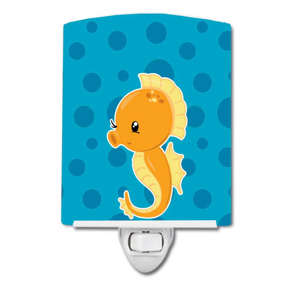 Nautical Seahorse Ceramic Night Light Compact, UL-Certified, Ideal for Bedroom, Bathroom, Nursery, Hallway, Kitchen, 6x4x3, Multicolor