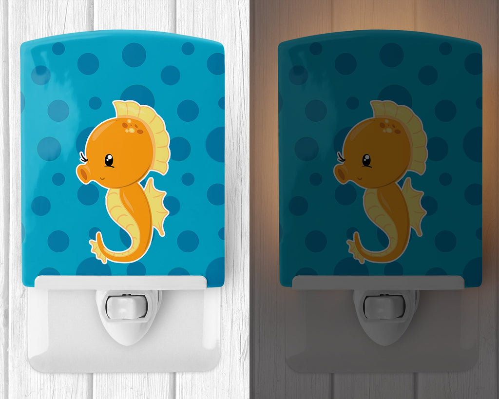 Nautical Seahorse Ceramic Night Light Compact, UL-Certified, Ideal for Bedroom, Bathroom, Nursery, Hallway, Kitchen, 6x4x3, Multicolor