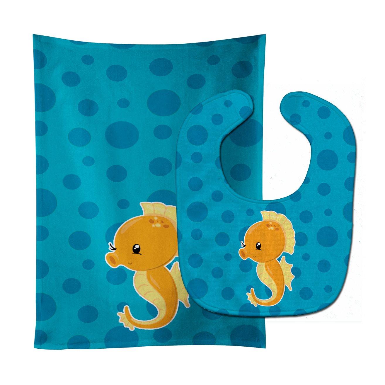 Nautical Seahorse Baby Bib & Burp Cloth Easy-Clean Baby Bib Baby Feeding Accessory Baby Mealtime Essential