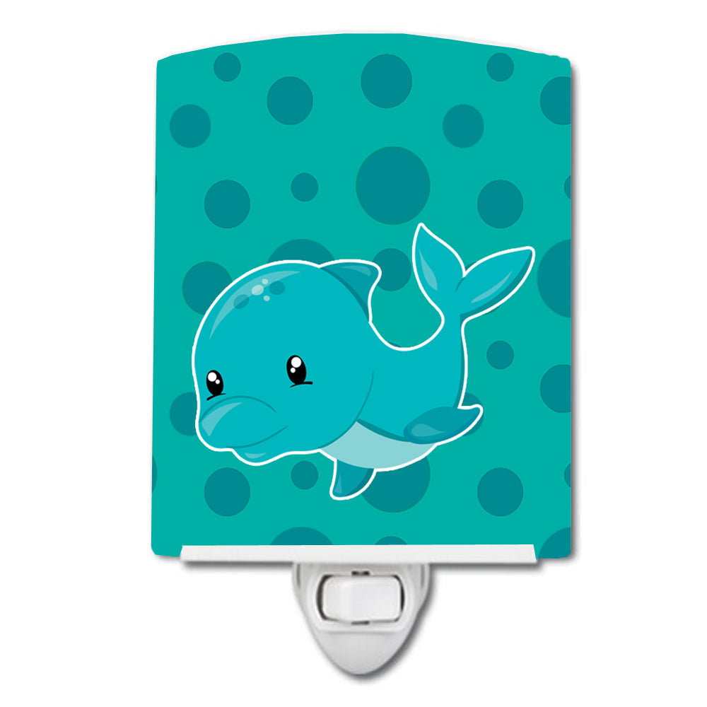 Nautical Dolphin Ceramic Night Light Compact, UL-Certified, Ideal for Bedroom, Bathroom, Nursery, Hallway, Kitchen, 6x4x3, Multicolor