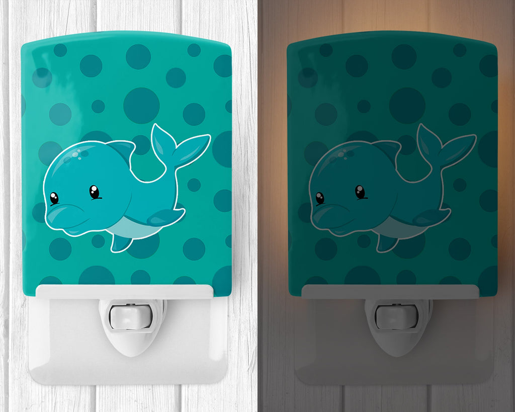 Nautical Dolphin Ceramic Night Light Compact, UL-Certified, Ideal for Bedroom, Bathroom, Nursery, Hallway, Kitchen, 6x4x3, Multicolor