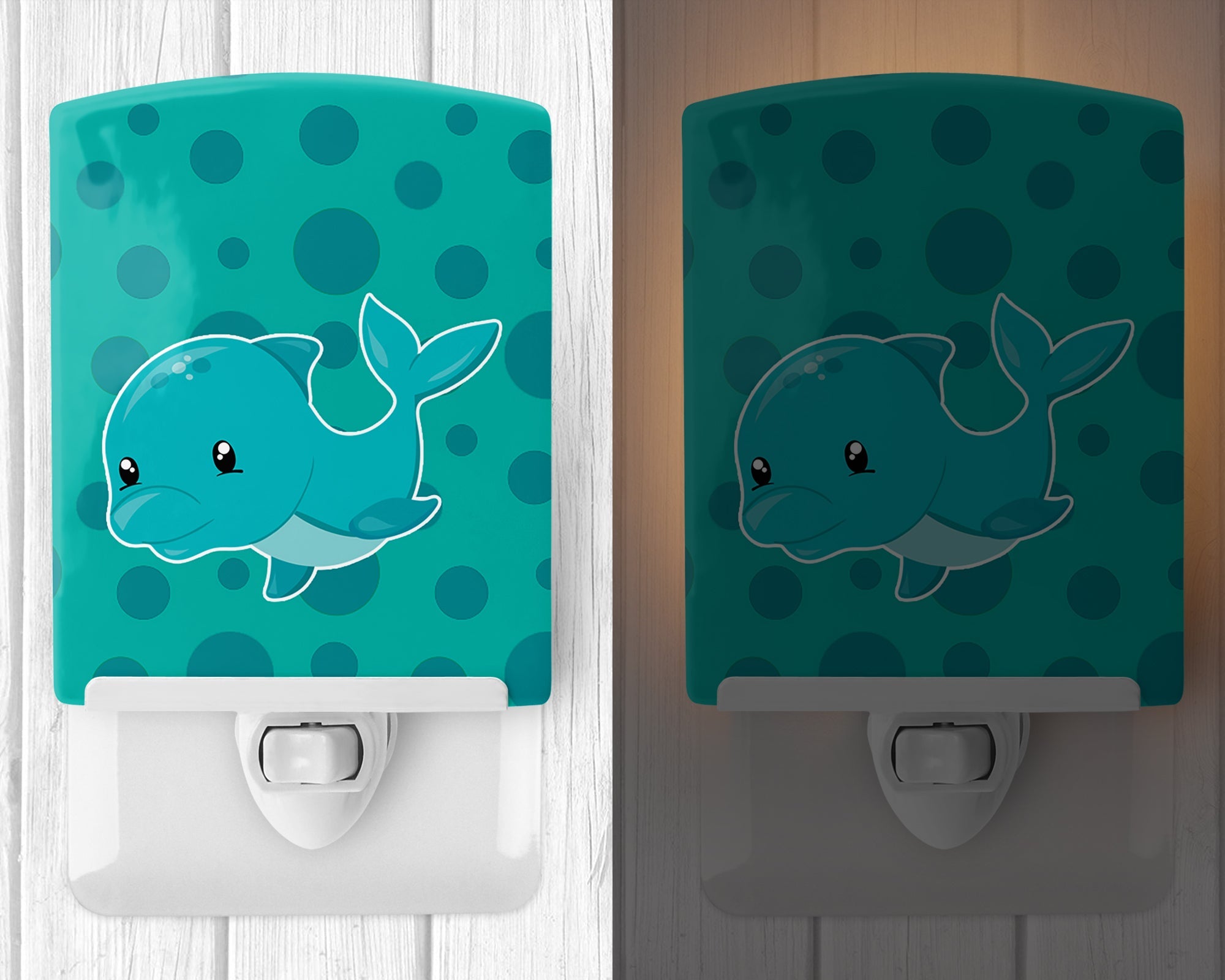 Nautical Dolphin Ceramic Night Light Compact, UL-Certified, Ideal for Bedroom, Bathroom, Nursery, Hallway, Kitchen, 6x4x3, Multicolor