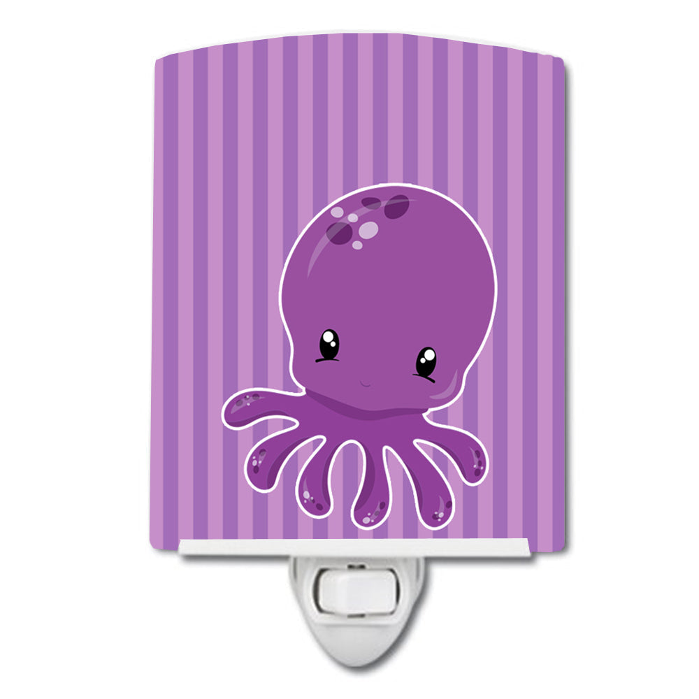 Nautical Purple Octopus Ceramic Night Light Compact, UL-Certified, Ideal for Bedroom, Bathroom, Nursery, Hallway, Kitchen, 6x4x3, Multicolor