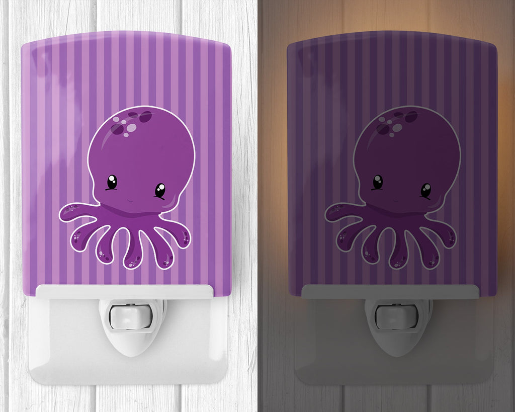 Nautical Purple Octopus Ceramic Night Light Compact, UL-Certified, Ideal for Bedroom, Bathroom, Nursery, Hallway, Kitchen, 6x4x3, Multicolor