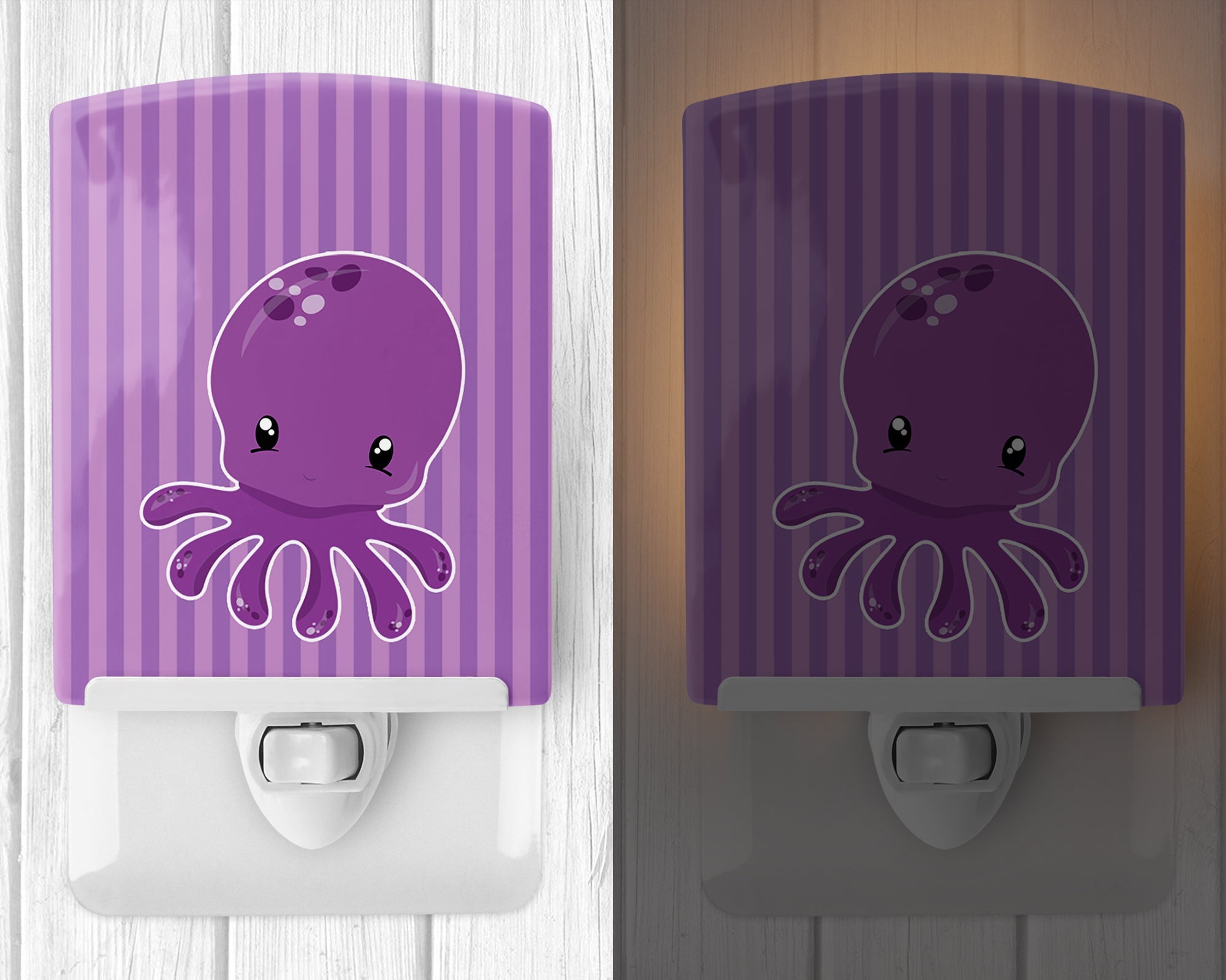 Nautical Purple Octopus Ceramic Night Light Compact, UL-Certified, Ideal for Bedroom, Bathroom, Nursery, Hallway, Kitchen, 6x4x3, Multicolor