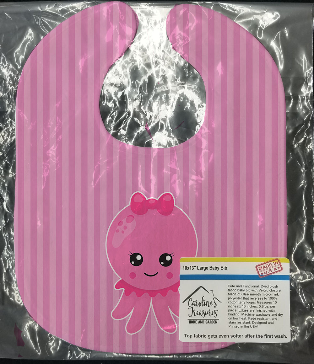 Nautical Pink Octopus #1 Baby Bib Easy-Clean Baby Bib Baby Feeding Accessory Baby Mealtime Essential, 10 x 13, Multicolor