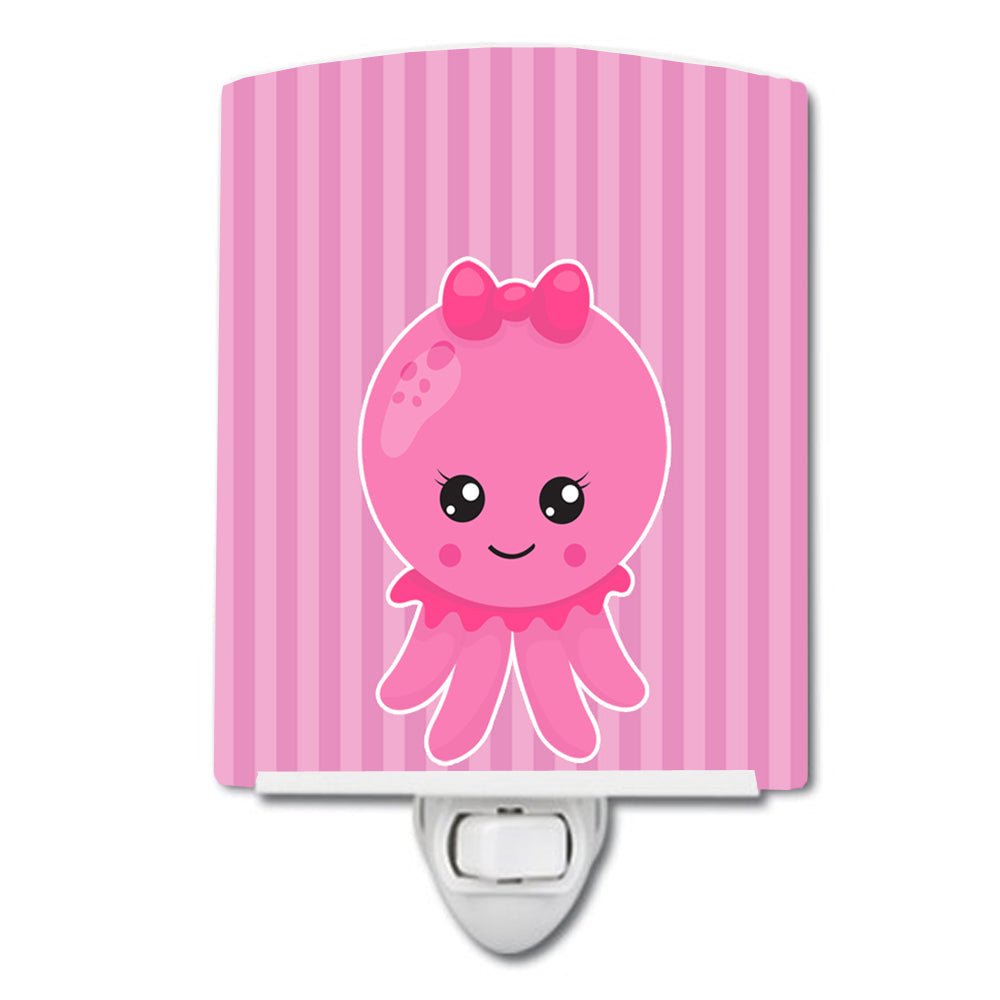 Nautical Pink Octopus #1 Ceramic Night Light Compact, UL-Certified, Ideal for Bedroom, Bathroom, Nursery, Hallway, Kitchen, 6x4x3, Multicolor