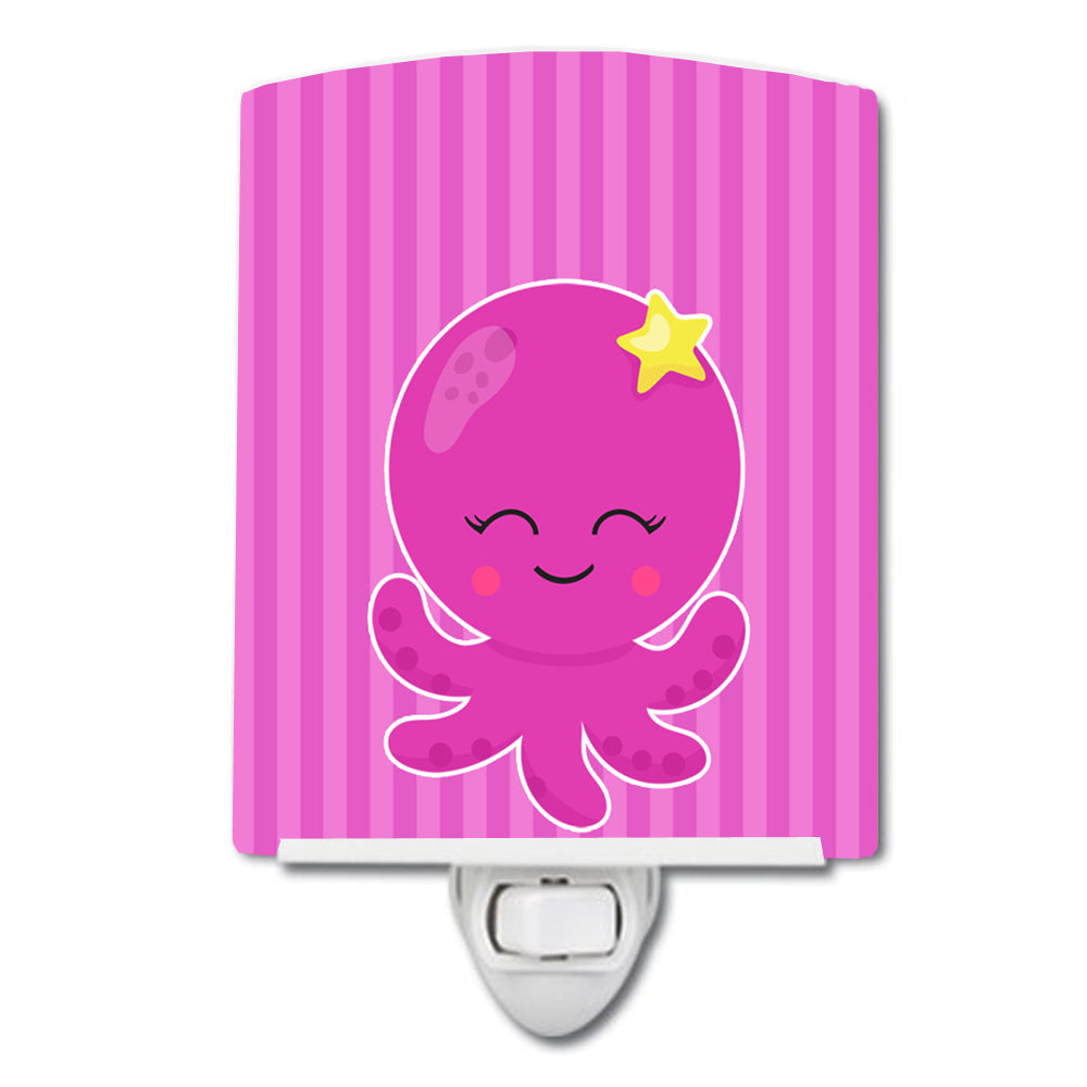 Nautical Pink Octopus #2 Ceramic Night Light Compact, UL-Certified, Ideal for Bedroom, Bathroom, Nursery, Hallway, Kitchen, 6x4x3, Multicolor