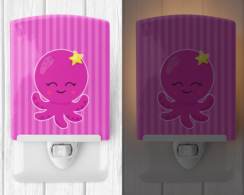 Nautical Pink Octopus #2 Ceramic Night Light Compact, UL-Certified, Ideal for Bedroom, Bathroom, Nursery, Hallway, Kitchen, 6x4x3, Multicolor