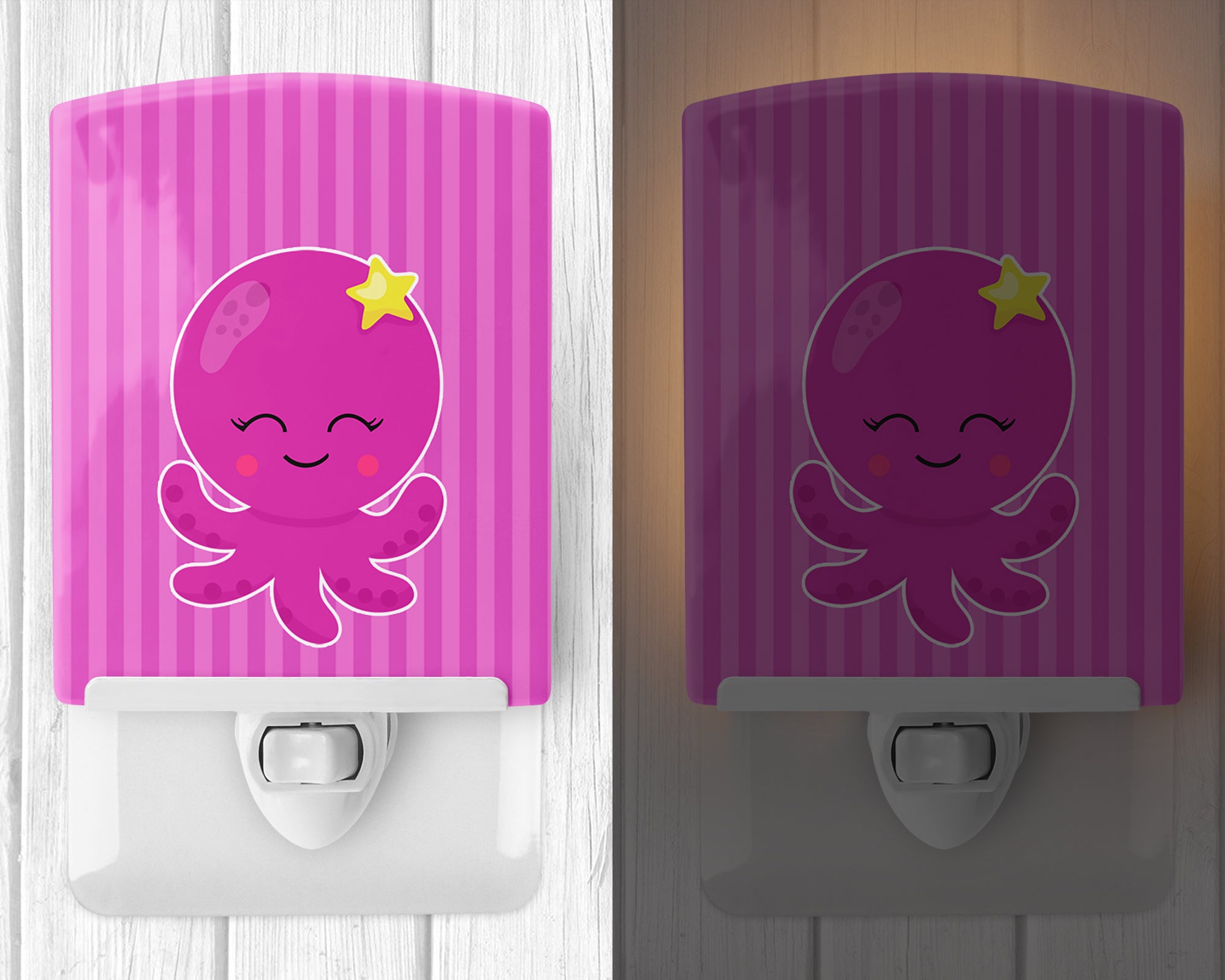 Nautical Pink Octopus #2 Ceramic Night Light Compact, UL-Certified, Ideal for Bedroom, Bathroom, Nursery, Hallway, Kitchen, 6x4x3, Multicolor