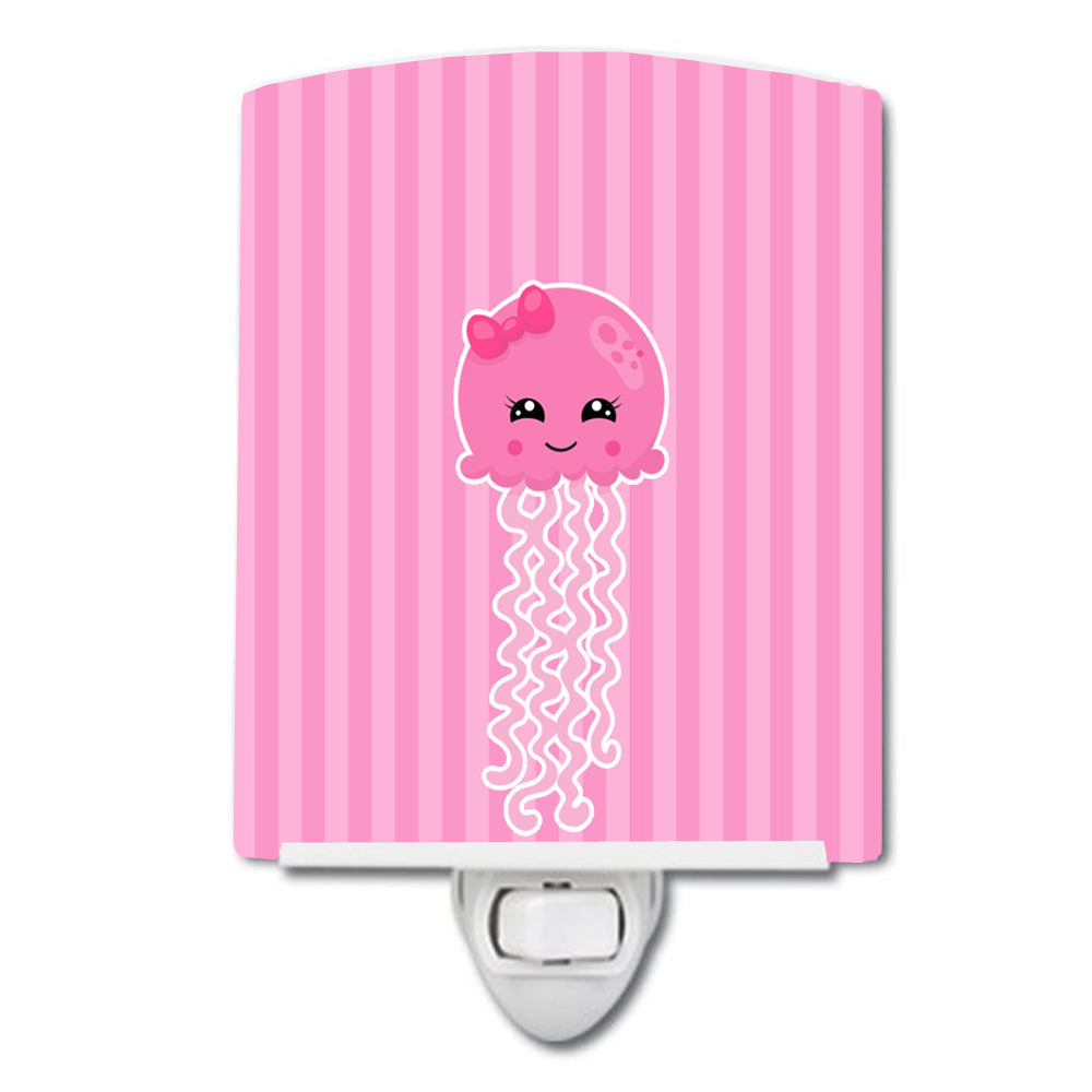 Nautical Pink Jellyfish Ceramic Night Light Compact, UL-Certified, Ideal for Bedroom, Bathroom, Nursery, Hallway, Kitchen, 6x4x3, Multicolor