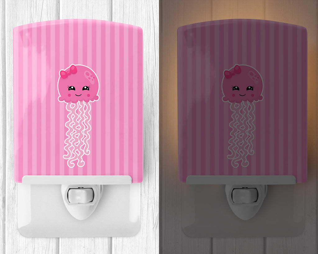 Nautical Pink Jellyfish Ceramic Night Light Compact, UL-Certified, Ideal for Bedroom, Bathroom, Nursery, Hallway, Kitchen, 6x4x3, Multicolor