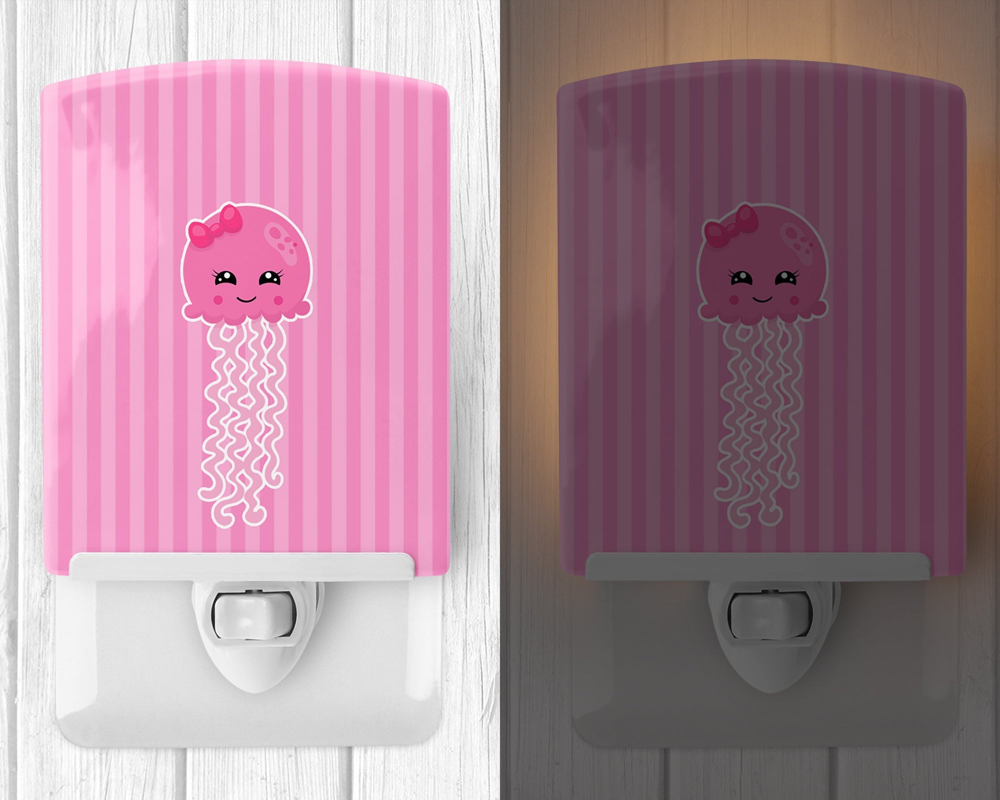 Nautical Pink Jellyfish Ceramic Night Light Compact, UL-Certified, Ideal for Bedroom, Bathroom, Nursery, Hallway, Kitchen, 6x4x3, Multicolor