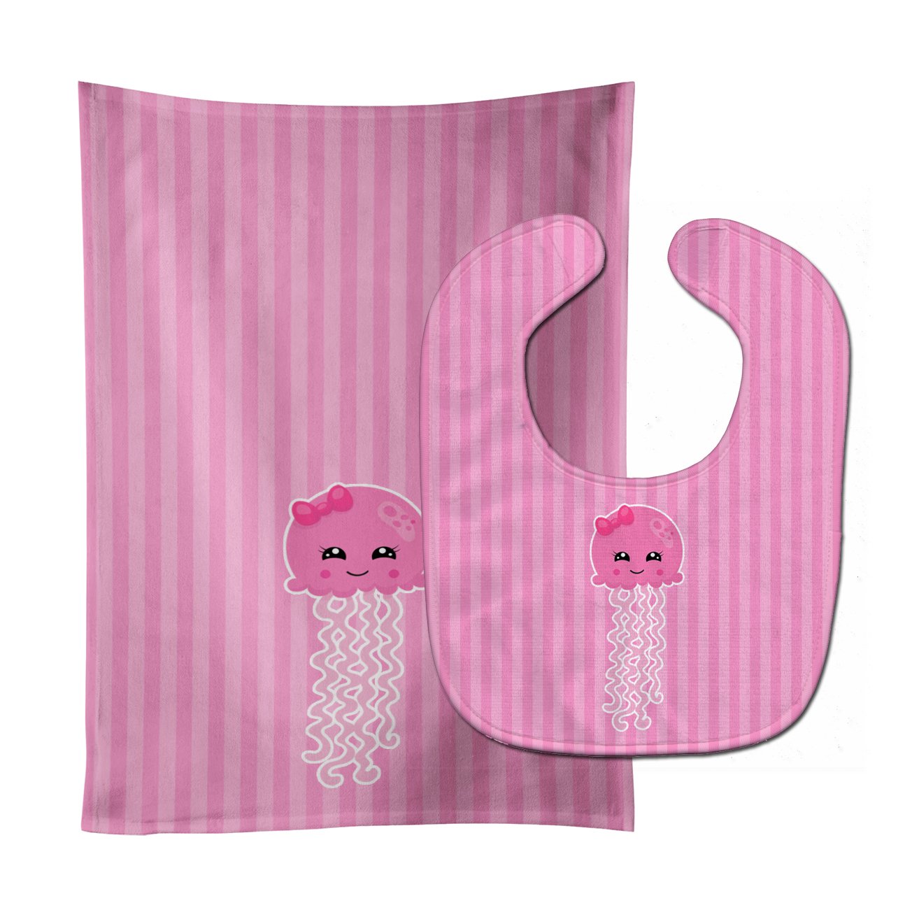 Nautical Pink Jellyfish Baby Bib & Burp Cloth Easy-Clean Baby Bib Baby Feeding Accessory Baby Mealtime Essential