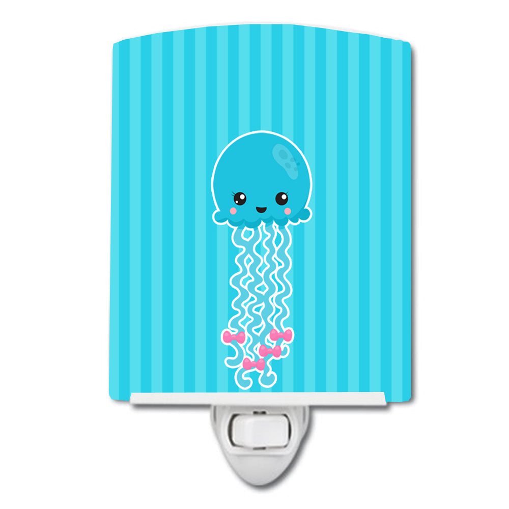 Nautical Blue Jellyfish Ceramic Night Light Compact, UL-Certified, Ideal for Bedroom, Bathroom, Nursery, Hallway, Kitchen, 6x4x3, Multicolor
