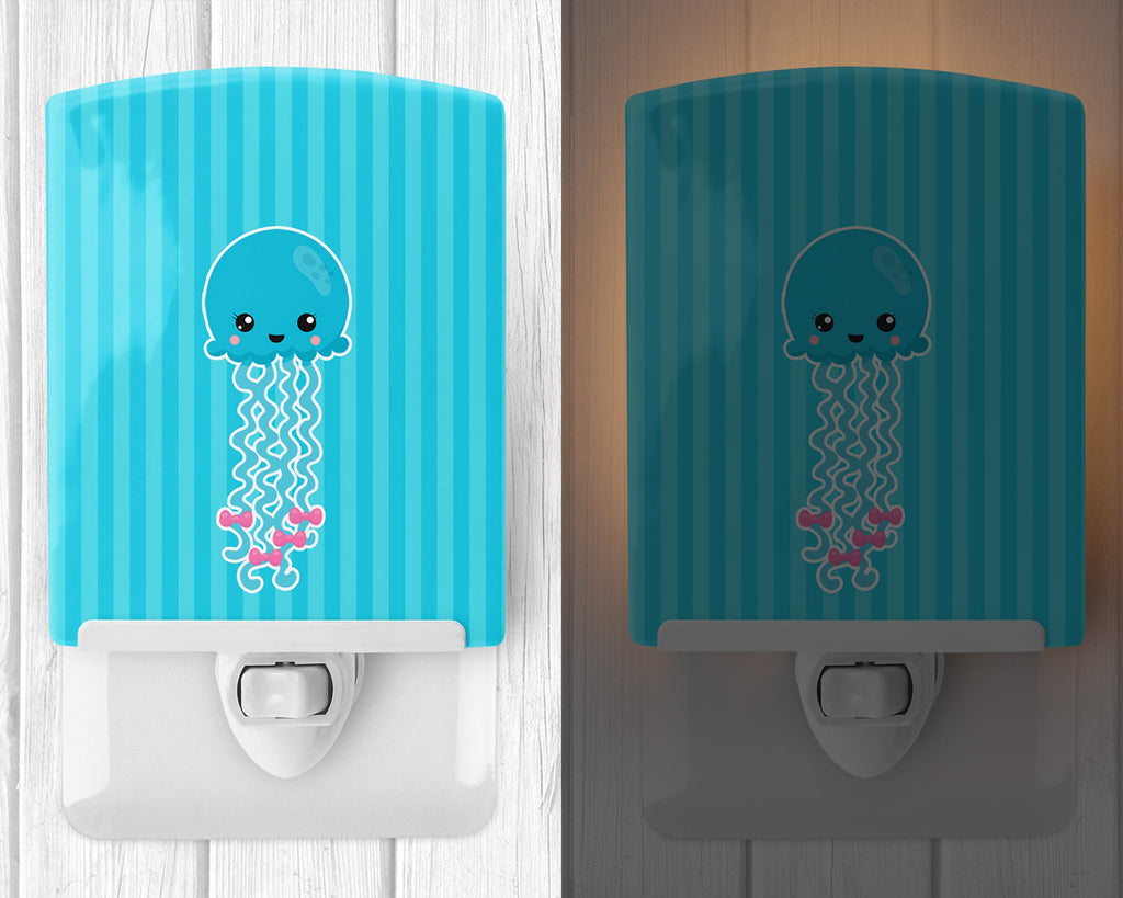 Nautical Blue Jellyfish Ceramic Night Light Compact, UL-Certified, Ideal for Bedroom, Bathroom, Nursery, Hallway, Kitchen, 6x4x3, Multicolor