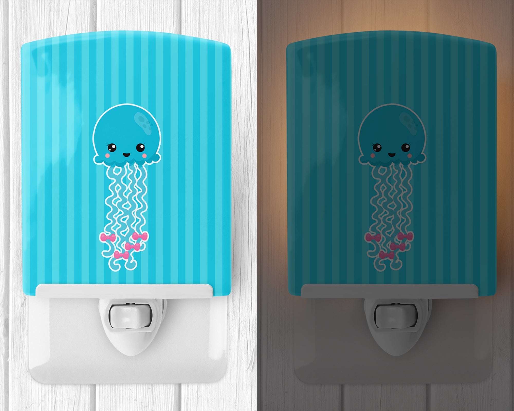 Nautical Blue Jellyfish Ceramic Night Light Compact, UL-Certified, Ideal for Bedroom, Bathroom, Nursery, Hallway, Kitchen, 6x4x3, Multicolor