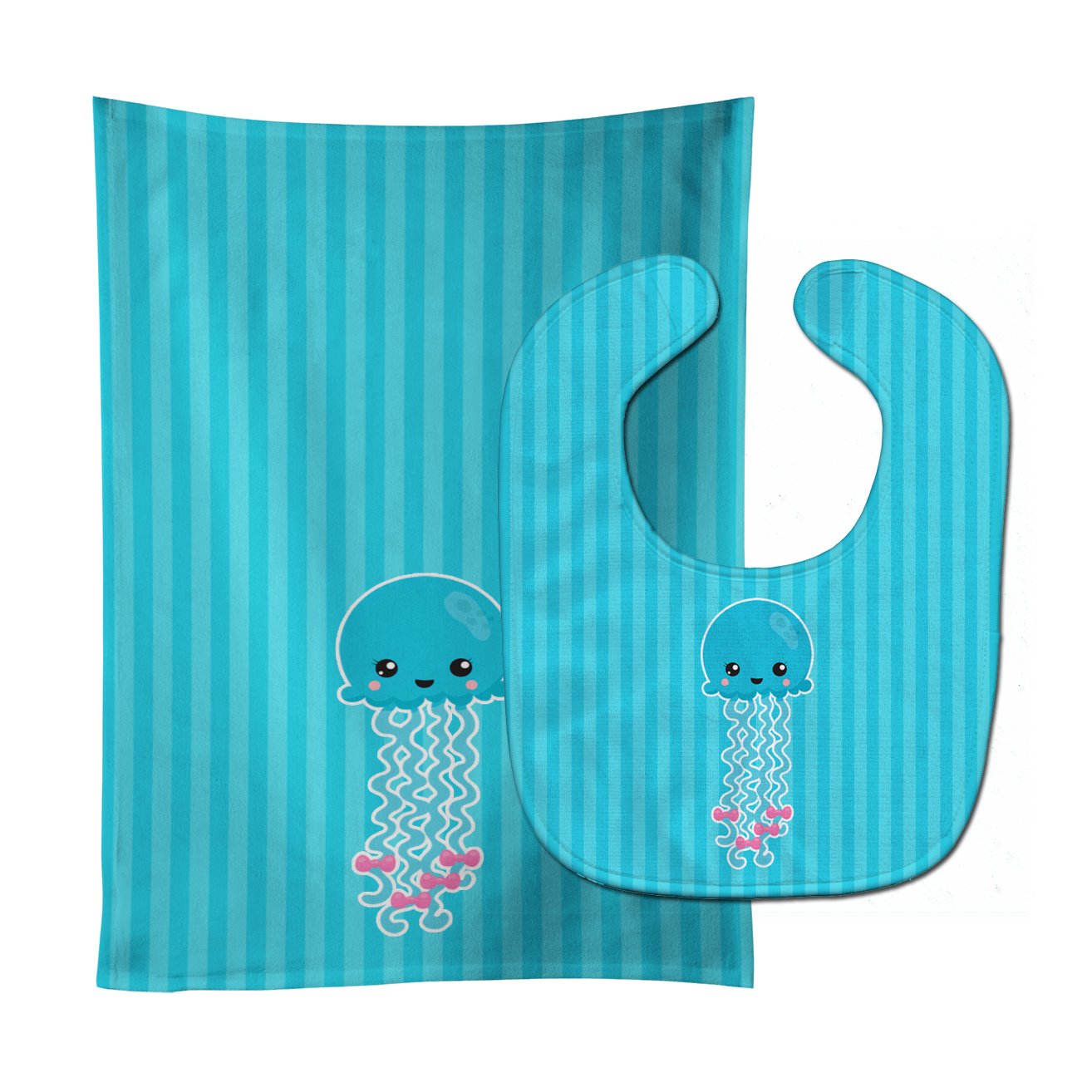 Nautical Blue Jellyfish Baby Bib & Burp Cloth Easy-Clean Baby Bib Baby Feeding Accessory Baby Mealtime Essential