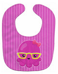 Nautical Pink Octopus with Glasses Baby Bib Easy-Clean Baby Bib Baby Feeding Accessory Baby Mealtime Essential, 10 x 13, Multicolor