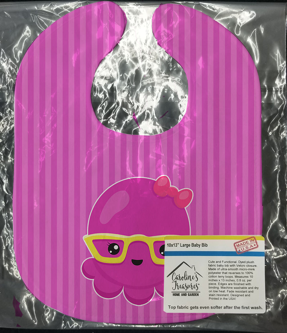 Nautical Pink Octopus with Glasses Baby Bib Easy-Clean Baby Bib Baby Feeding Accessory Baby Mealtime Essential, 10 x 13, Multicolor