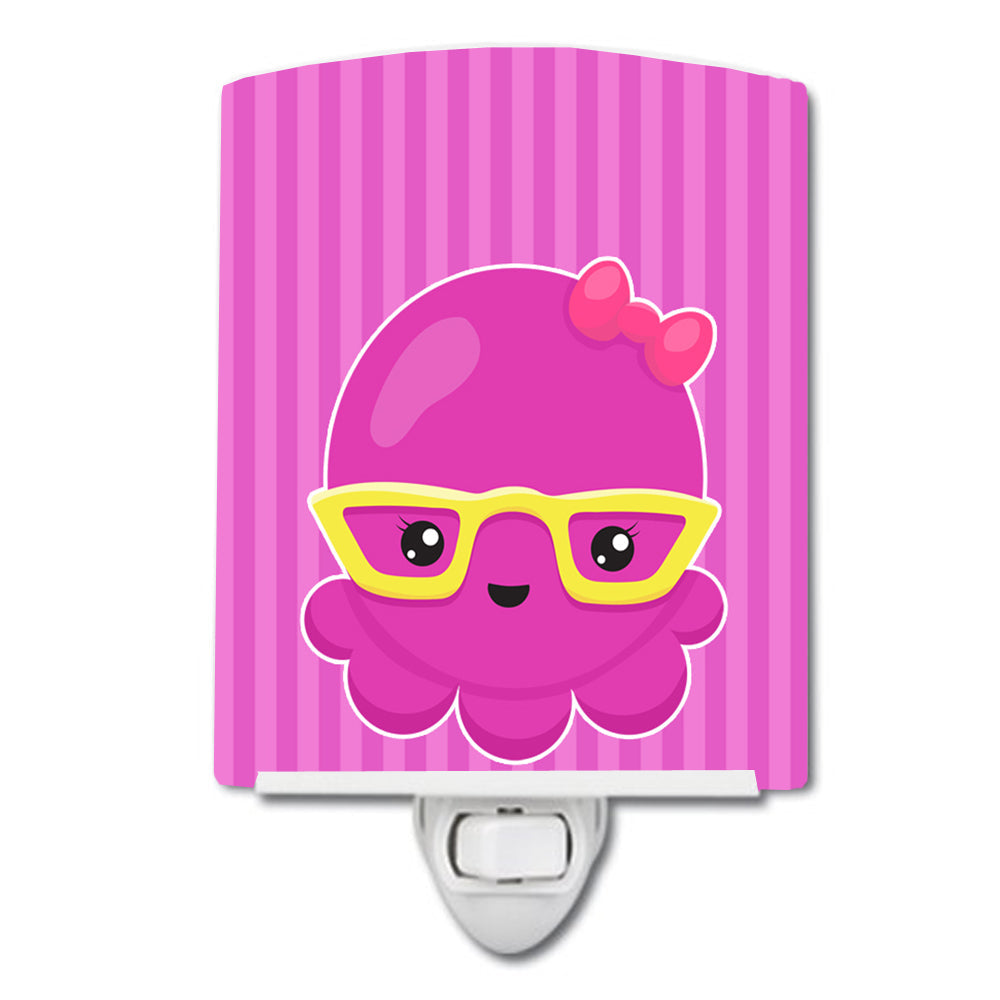 Nautical Pink Octopus with Glasses Ceramic Night Light Compact, UL-Certified, Ideal for Bedroom, Bathroom, Nursery, Hallway, Kitchen, 6x4x3, Multicolor