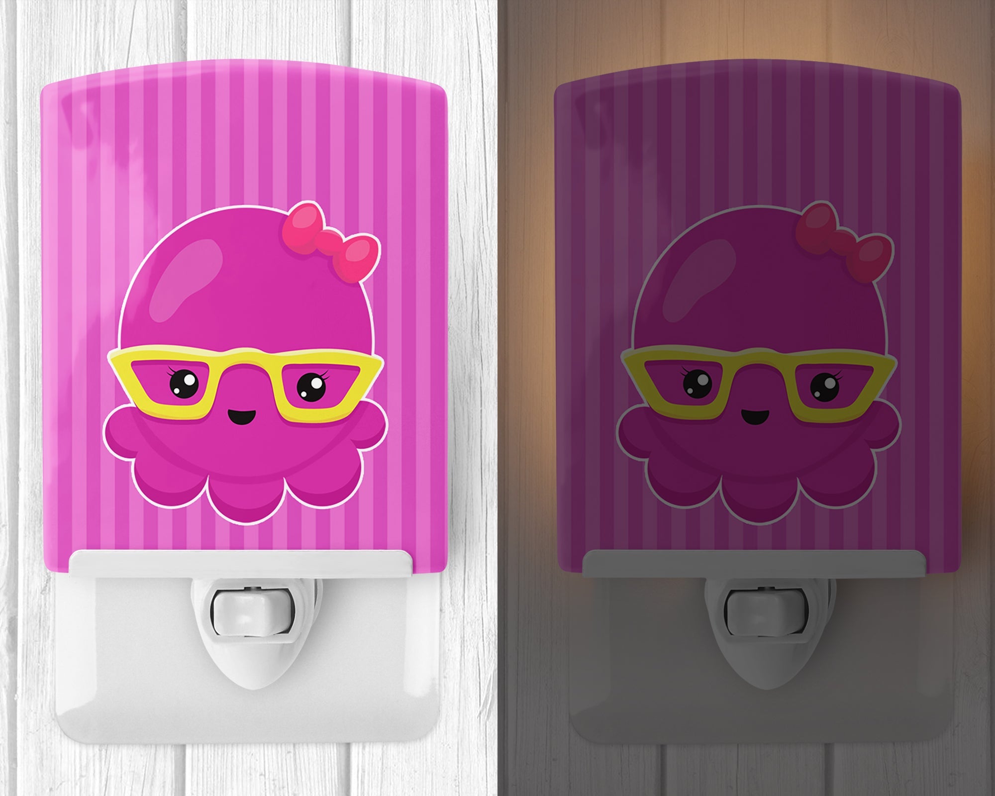 Nautical Pink Octopus with Glasses Ceramic Night Light Compact, UL-Certified, Ideal for Bedroom, Bathroom, Nursery, Hallway, Kitchen, 6x4x3, Multicolor