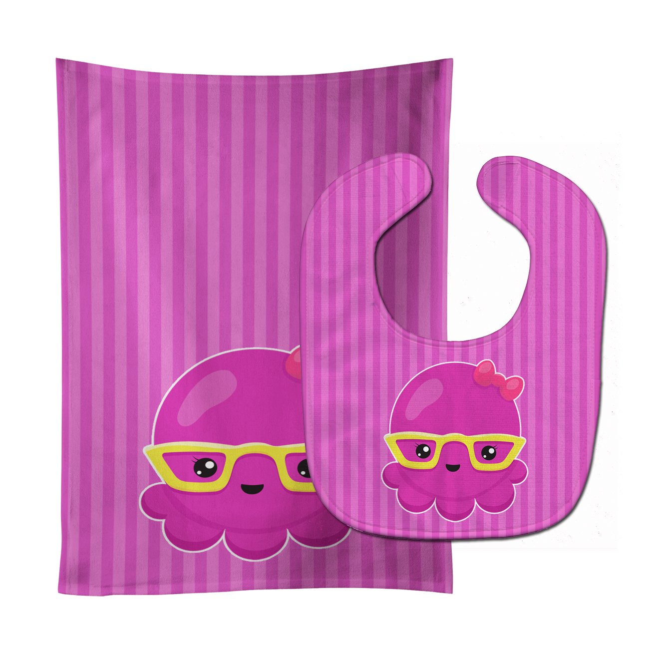 Nautical Pink Octopus with Glasses Baby Bib & Burp Cloth Easy-Clean Baby Bib Baby Feeding Accessory Baby Mealtime Essential