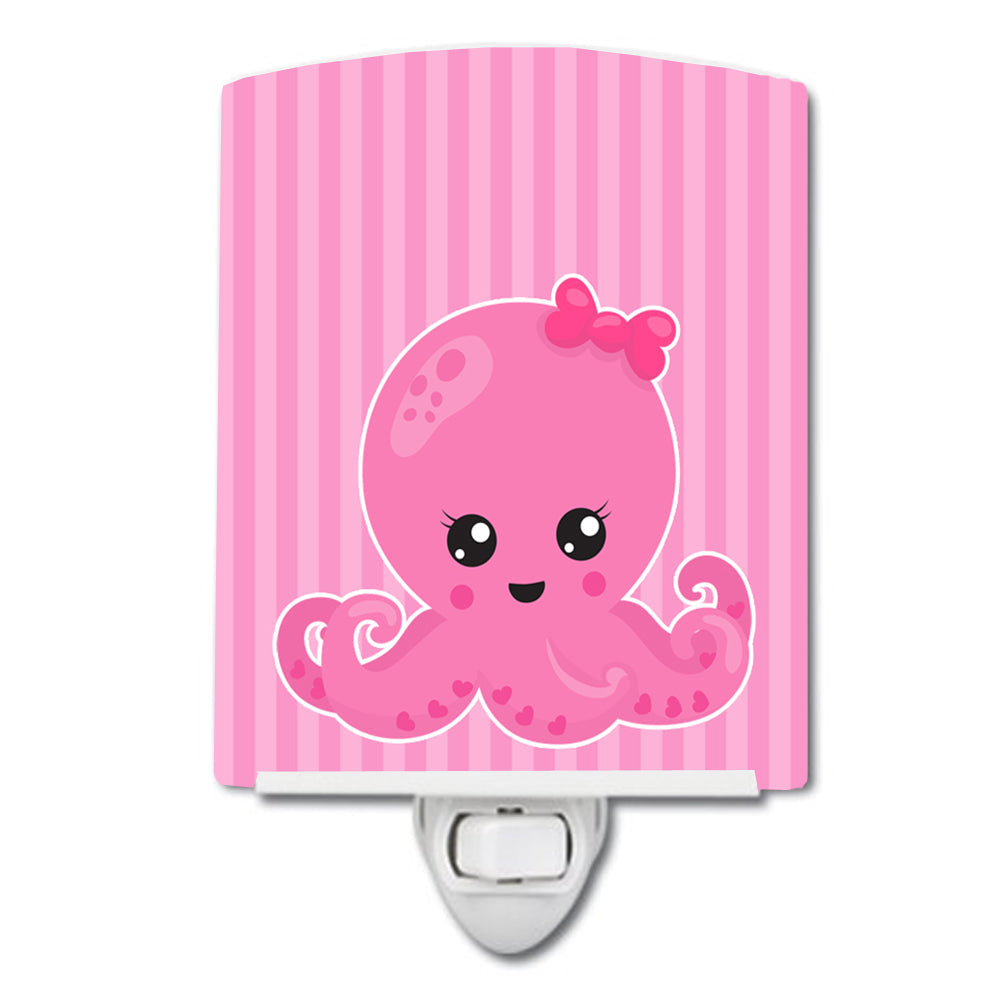 Nautical Pink Octopus Ceramic Night Light Compact, UL-Certified, Ideal for Bedroom, Bathroom, Nursery, Hallway, Kitchen, 6x4x3, Multicolor