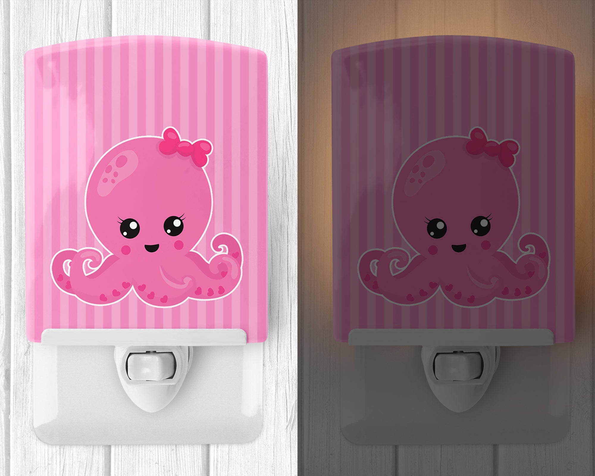 Nautical Pink Octopus Ceramic Night Light Compact, UL-Certified, Ideal for Bedroom, Bathroom, Nursery, Hallway, Kitchen, 6x4x3, Multicolor