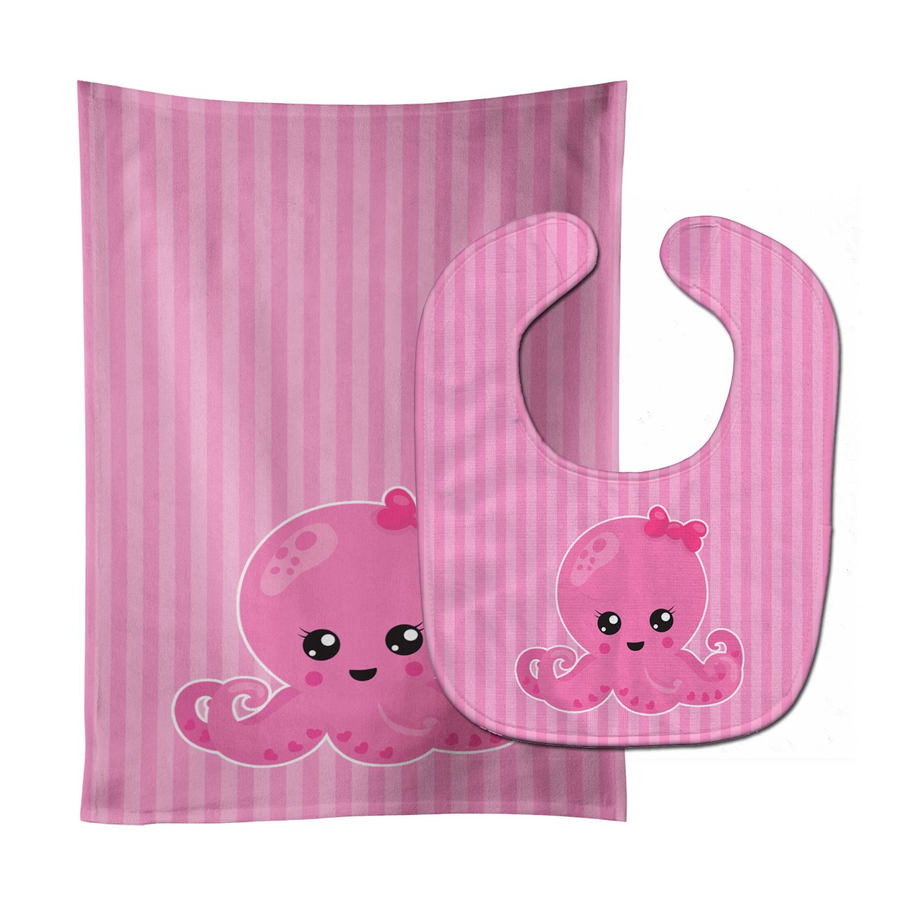 Nautical Pink Octopus Baby Bib & Burp Cloth Easy-Clean Baby Bib Baby Feeding Accessory Baby Mealtime Essential
