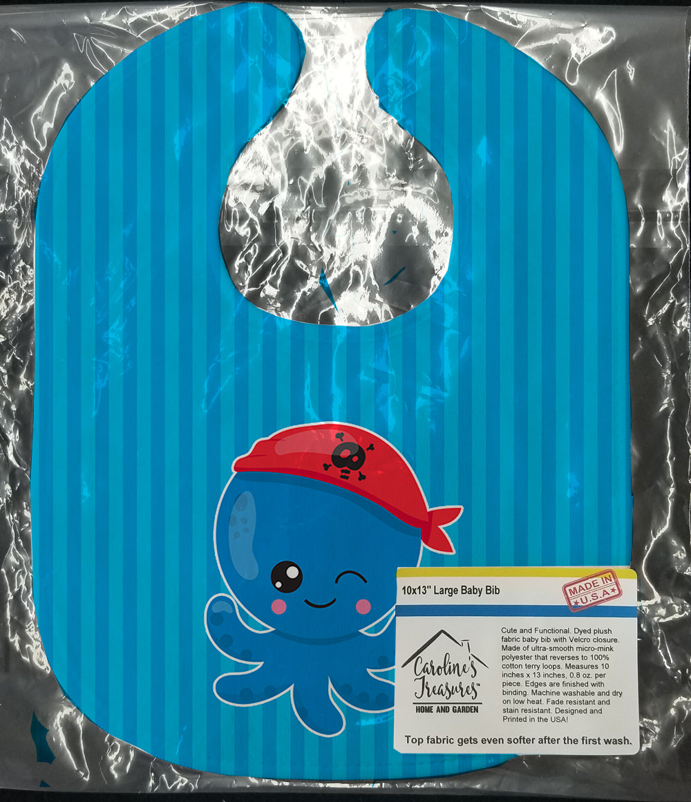 Nautical Pirate Octopus #2 Baby Bib Easy-Clean Baby Bib Baby Feeding Accessory Baby Mealtime Essential, 10 x 13, Multicolor