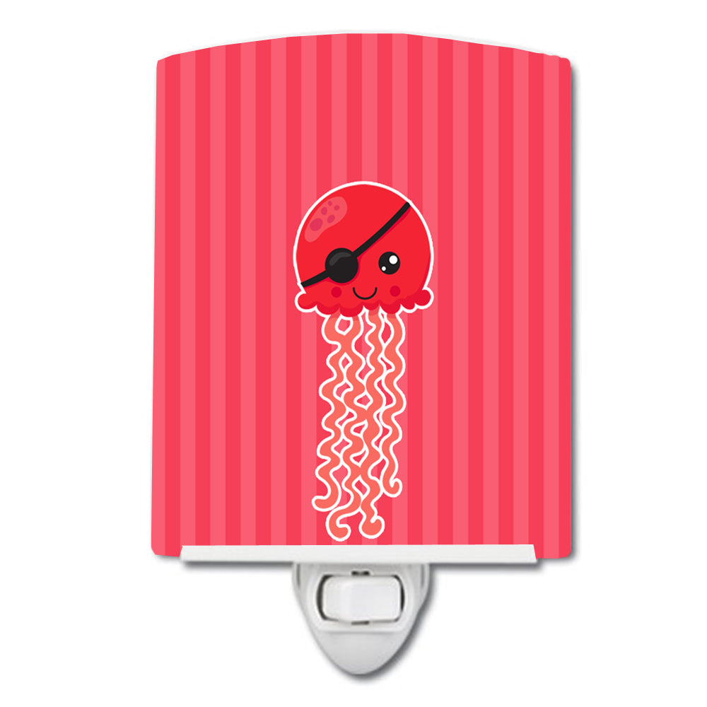 Nautical Pirate Jellyfish Red Ceramic Night Light Compact, UL-Certified, Ideal for Bedroom, Bathroom, Nursery, Hallway, Kitchen, 6x4x3, Multicolor