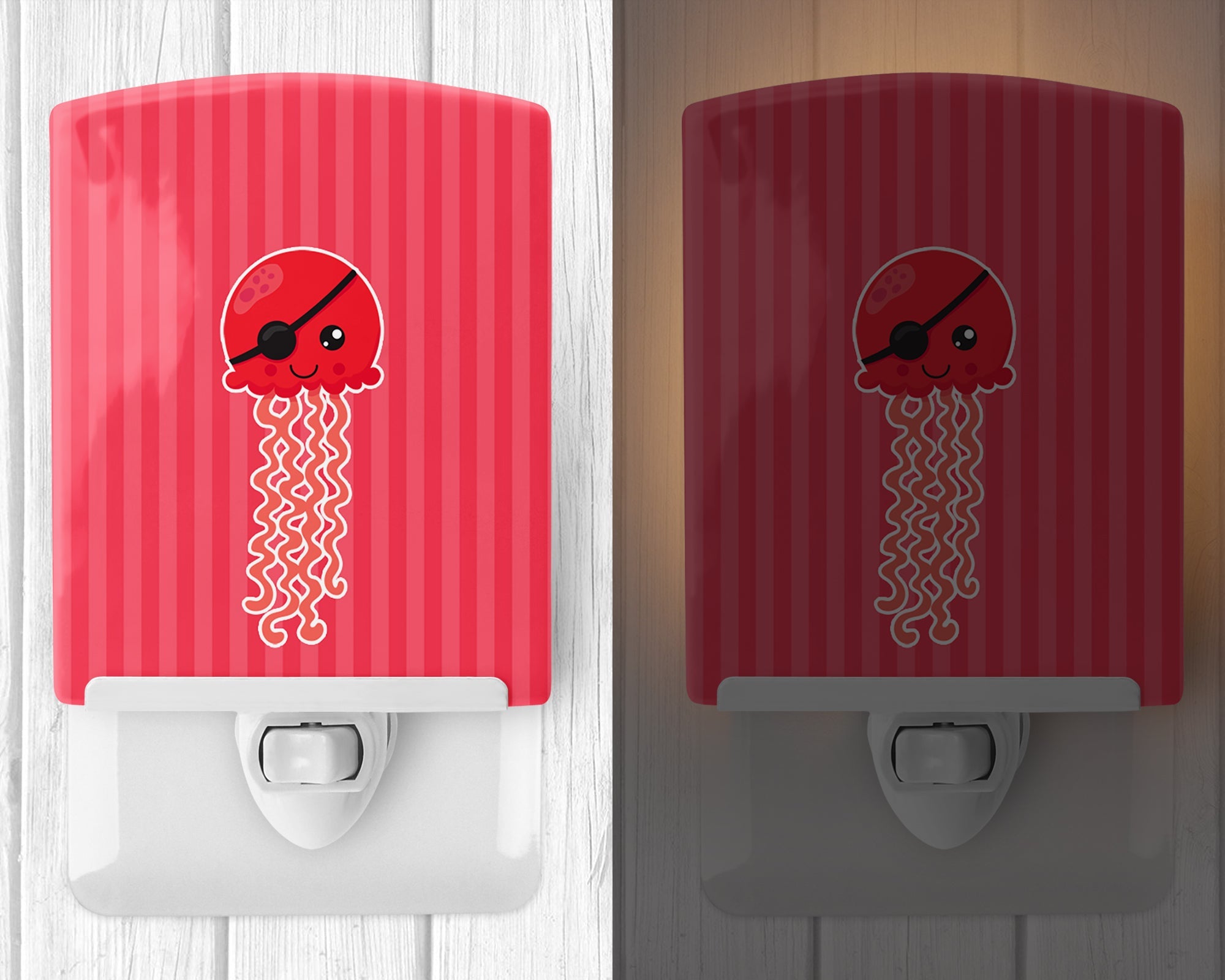 Nautical Pirate Jellyfish Red Ceramic Night Light Compact, UL-Certified, Ideal for Bedroom, Bathroom, Nursery, Hallway, Kitchen, 6x4x3, Multicolor