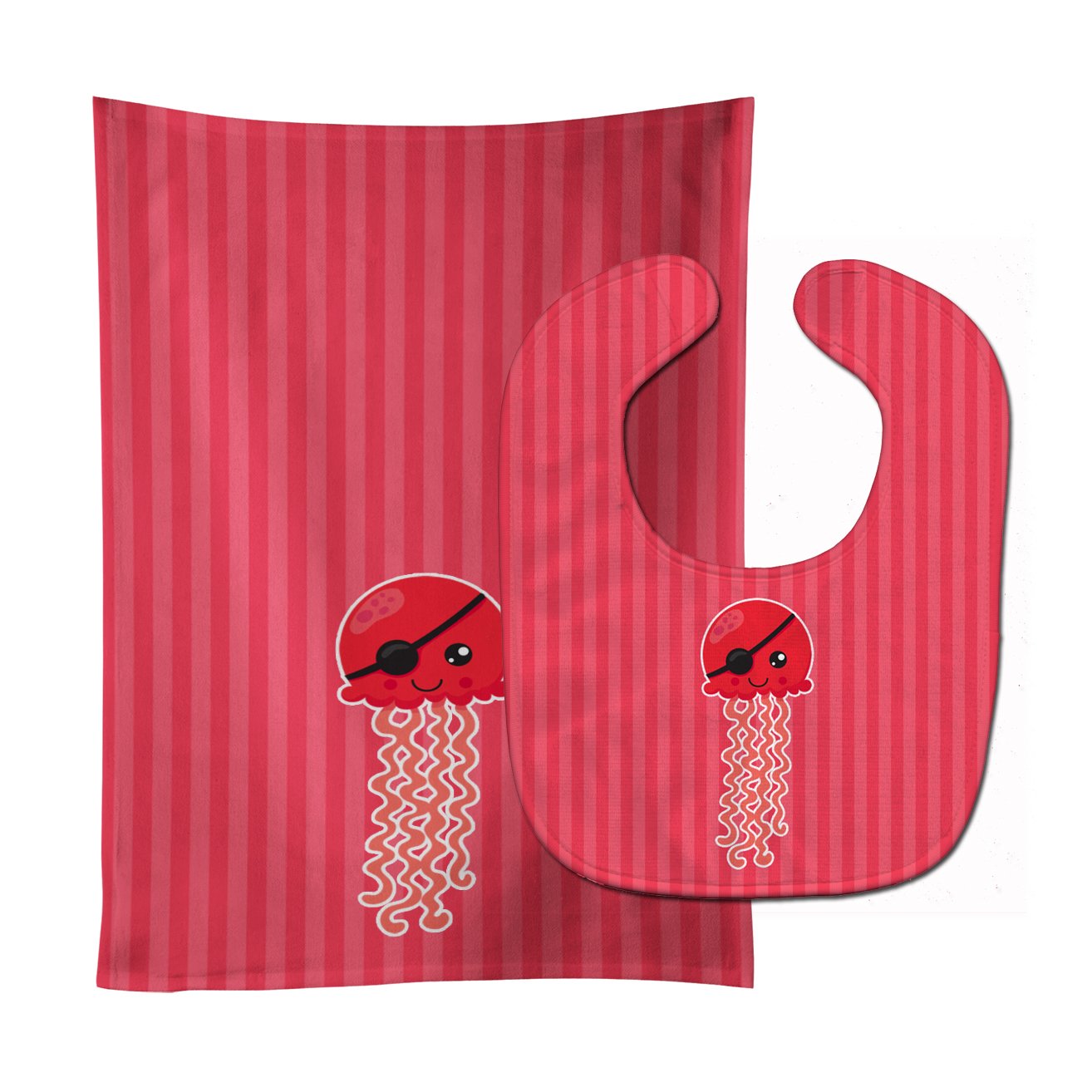Nautical Pirate Jellyfish Red Baby Bib & Burp Cloth Easy-Clean Baby Bib Baby Feeding Accessory Baby Mealtime Essential