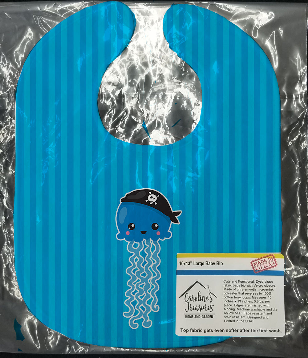 Nautical Pirate Jellyfish Blue Baby Bib Easy-Clean Baby Bib Baby Feeding Accessory Baby Mealtime Essential, 10 x 13, Multicolor