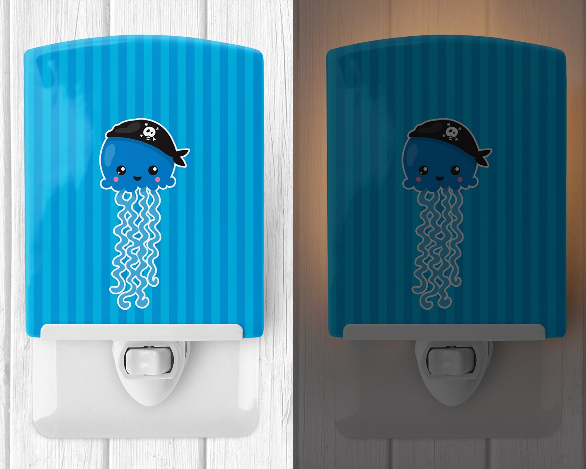 Nautical Pirate Jellyfish Blue Ceramic Night Light Compact, UL-Certified, Ideal for Bedroom, Bathroom, Nursery, Hallway, Kitchen, 6x4x3, Multicolor