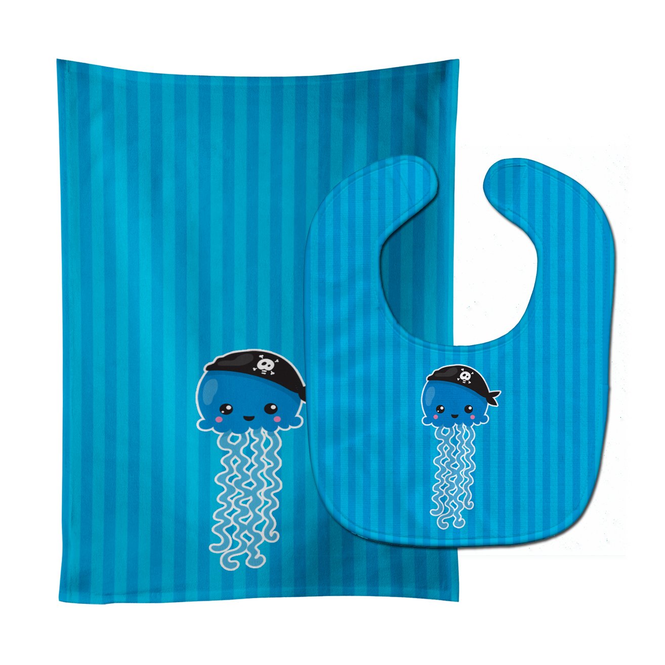 Nautical Pirate Jellyfish Blue Baby Bib & Burp Cloth Easy-Clean Baby Bib Baby Feeding Accessory Baby Mealtime Essential