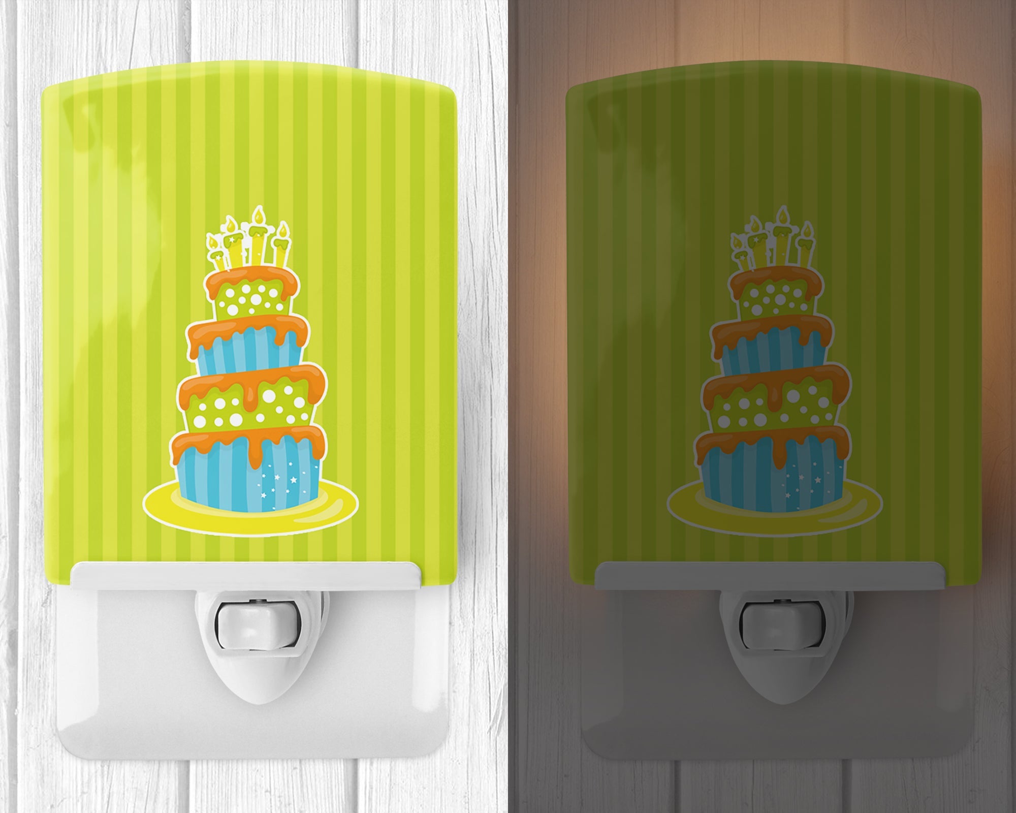 Nautical Bithday Cake Ceramic Night Light Compact, UL-Certified, Ideal for Bedroom, Bathroom, Nursery, Hallway, Kitchen, 6x4x3, Multicolor
