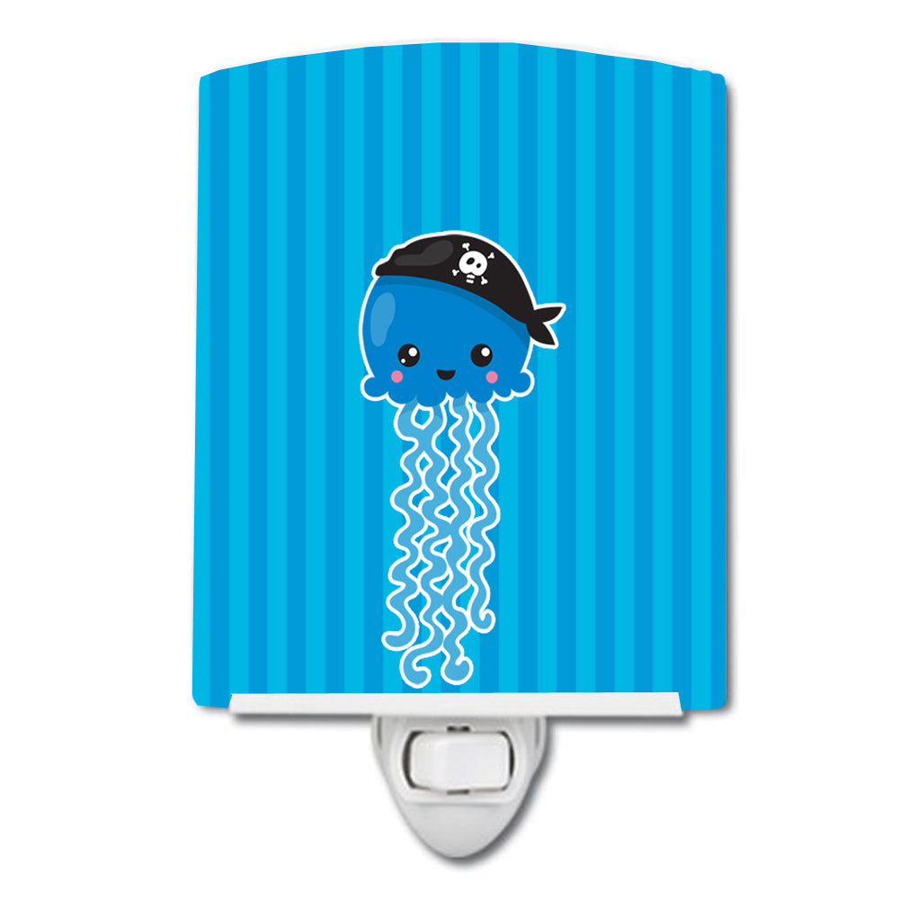 Nautical Pirate Jellyfish Blue #2 Ceramic Night Light Compact, UL-Certified, Ideal for Bedroom, Bathroom, Nursery, Hallway, Kitchen, 6x4x3, Multicolor