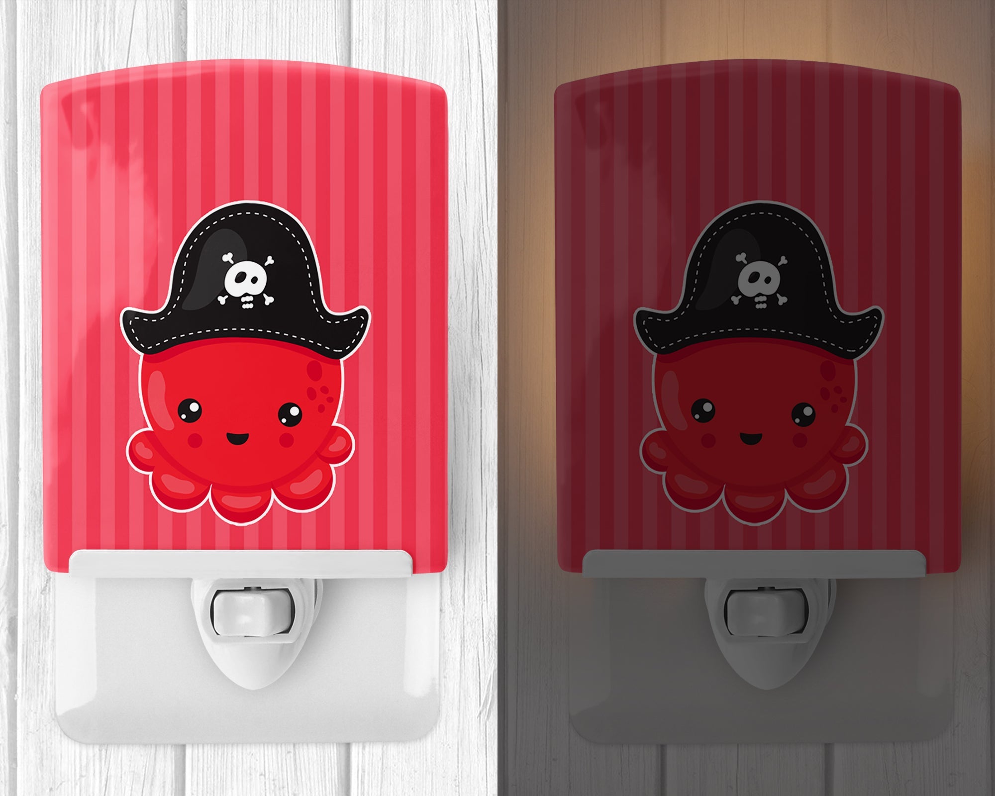Nautical Pirate Octopus Red Ceramic Night Light Compact, UL-Certified, Ideal for Bedroom, Bathroom, Nursery, Hallway, Kitchen, 6x4x3, Multicolor