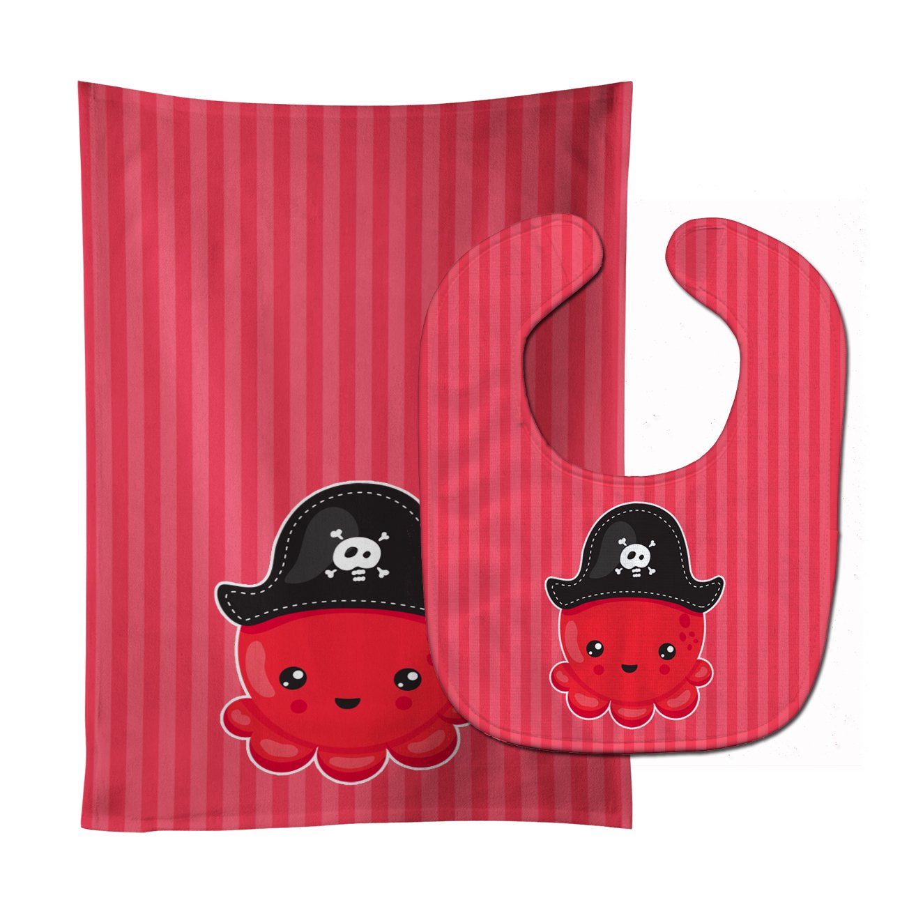 Nautical Pirate Octopus Red Baby Bib & Burp Cloth Easy-Clean Baby Bib Baby Feeding Accessory Baby Mealtime Essential