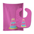 Dinosaur Pink Birthday Cake Baby Bib & Burp Cloth Easy-Clean Baby Bib Baby Feeding Accessory Baby Mealtime Essential