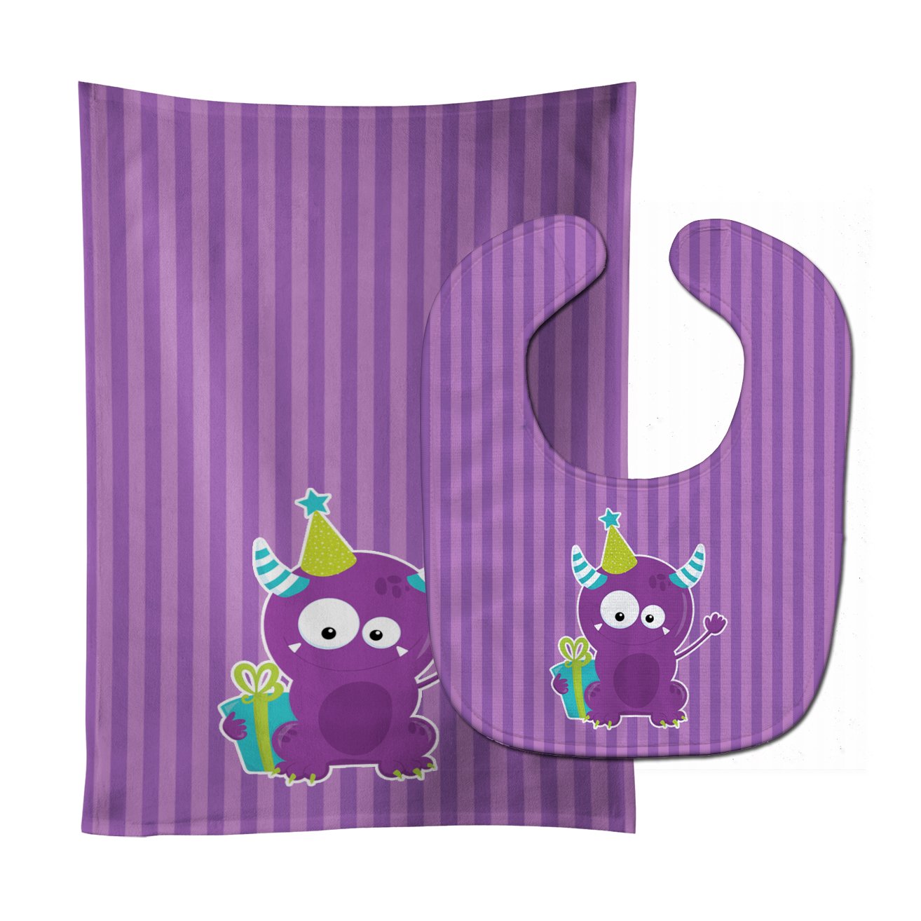 Birthday Monster Purple Baby Bib & Burp Cloth Easy-Clean Baby Bib Baby Feeding Accessory Baby Mealtime Essential