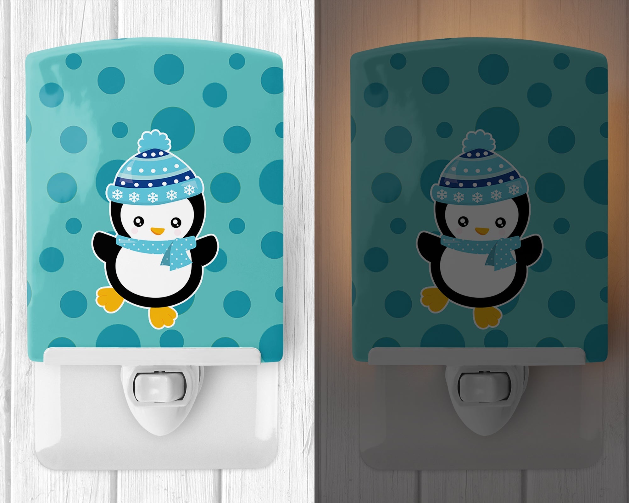 Christmas Penquin #2 Ceramic Night Light Compact, UL-Certified, Ideal for Bedroom, Bathroom, Nursery, Hallway, Kitchen, 6x4x3, Multicolor