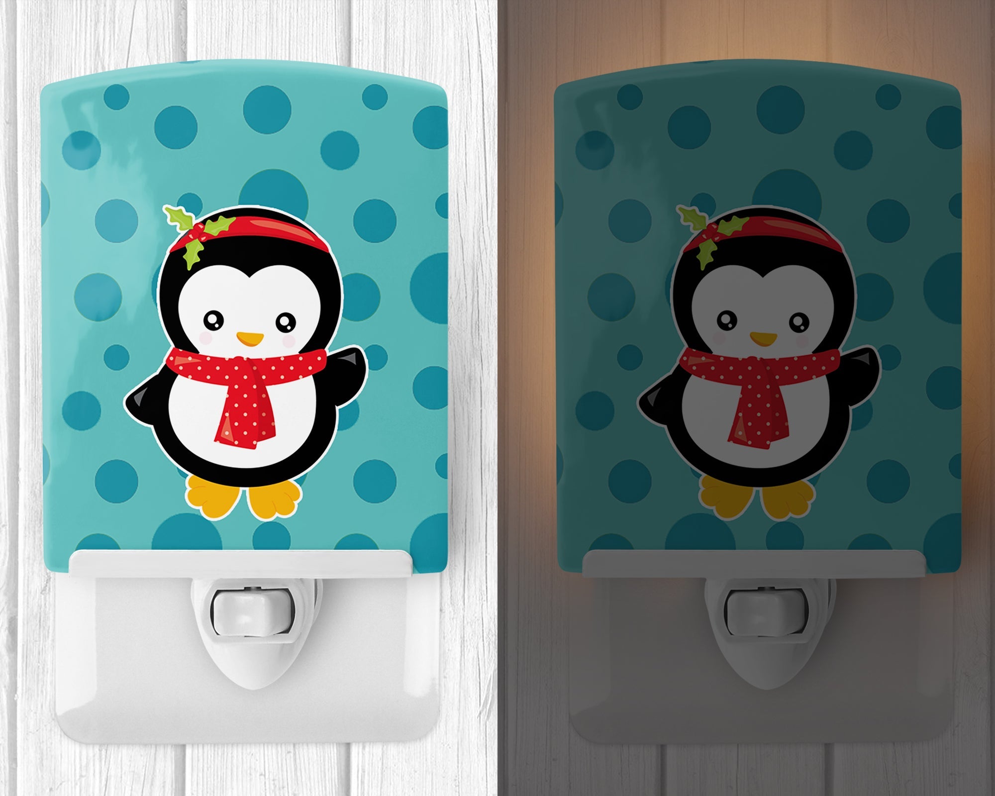 Christmas Penquin #3 Ceramic Night Light Compact, UL-Certified, Ideal for Bedroom, Bathroom, Nursery, Hallway, Kitchen, 6x4x3, Multicolor