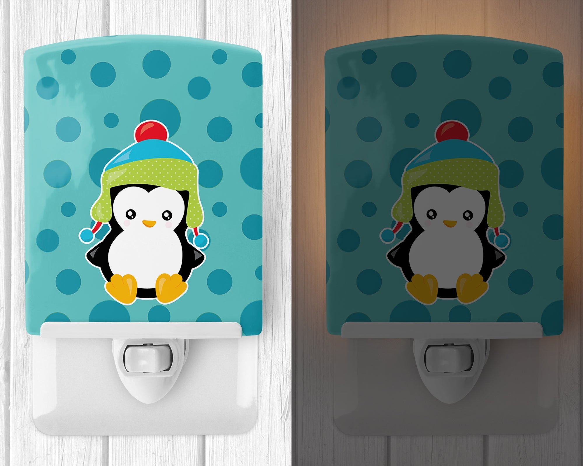 Christmas Penquin #4 Ceramic Night Light Compact, UL-Certified, Ideal for Bedroom, Bathroom, Nursery, Hallway, Kitchen, 6x4x3, Multicolor