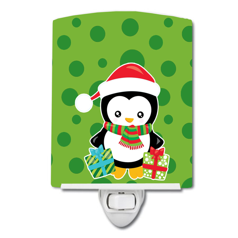 Christmas Penquin Presents Ceramic Night Light Compact, UL-Certified, Ideal for Bedroom, Bathroom, Nursery, Hallway, Kitchen, 6x4x3, Multicolor