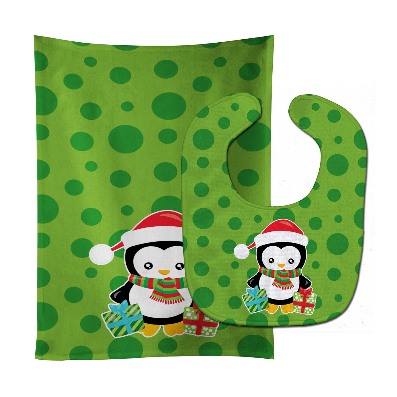 Christmas Penquin Presents Baby Bib & Burp Cloth Easy-Clean Baby Bib Baby Feeding Accessory Baby Mealtime Essential