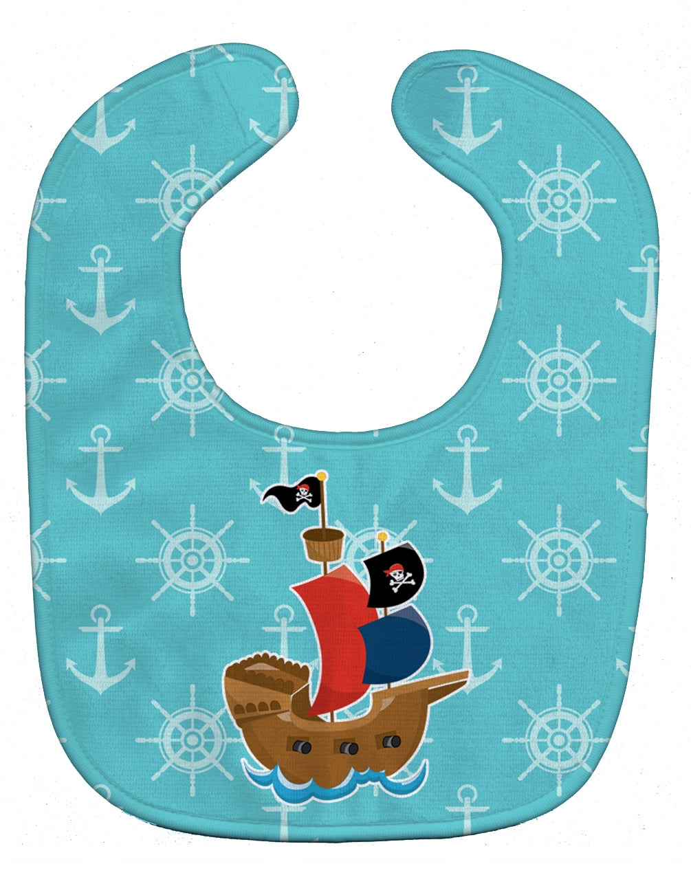 Pirate Ship Blue Baby Bib Easy-Clean Baby Bib Baby Feeding Accessory Baby Mealtime Essential, 10 x 13, Multicolor